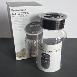 Brookstone Auto Digital Count Coin Bank NEW